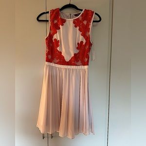 Ted Baker Day Dress blush w/red floral detail. Size 1.